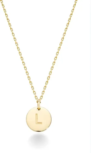 Miabella 925 Sterling Silver or 18K Yellow Gold Plated Dainty Round Initial Pendant Necklace for Women, Adjustable Chain 18 to 20 Inch, Letters A-Z, Made in Italy
