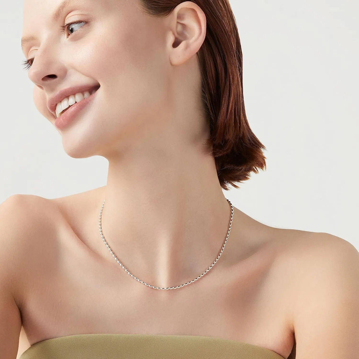 Miabella Italian 925 Sterling Silver Oval Bead Ball Chain Necklace Made in Italy