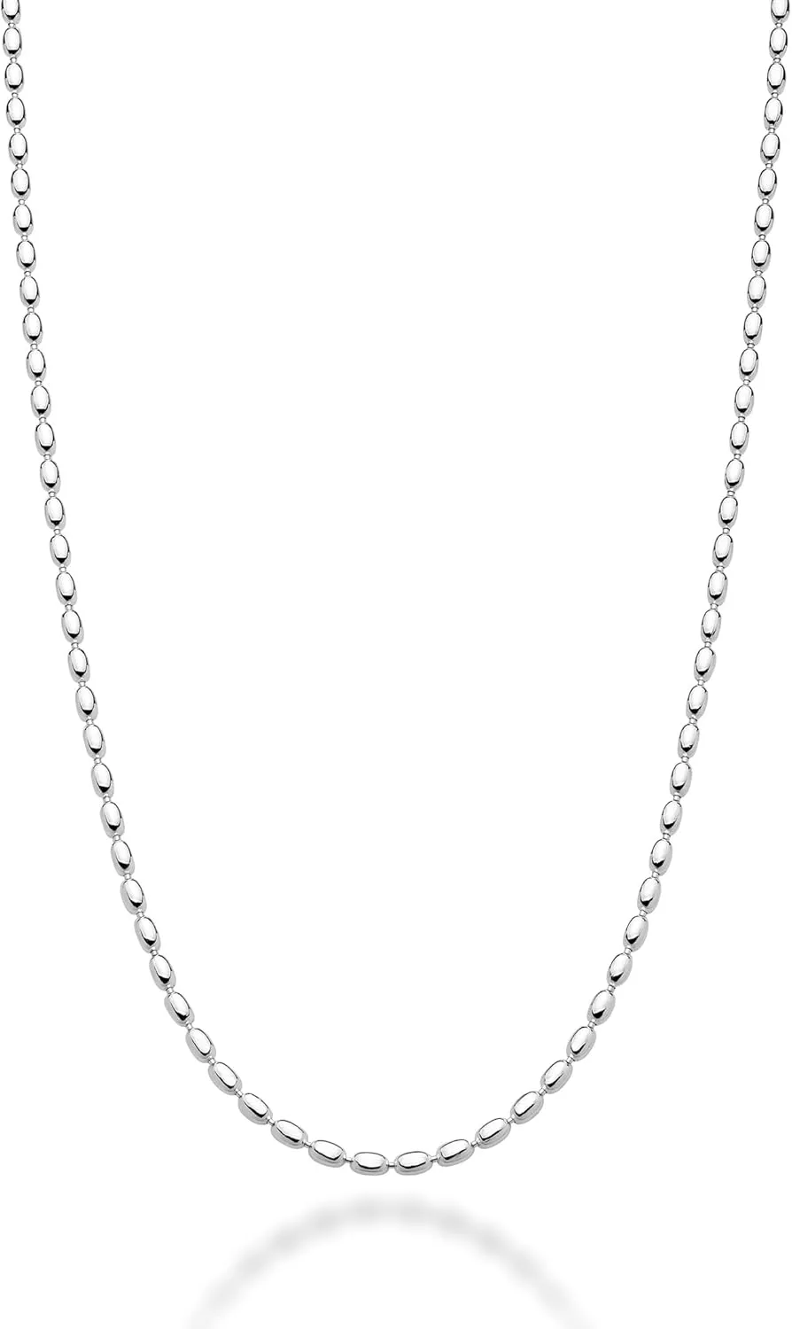 Miabella Italian 925 Sterling Silver Oval Bead Ball Chain Necklace Made in Italy