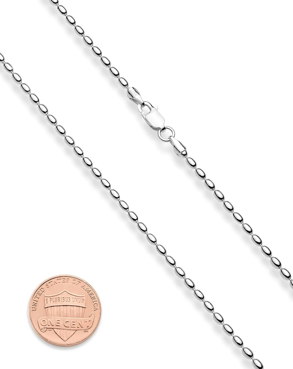 Miabella Italian 925 Sterling Silver Oval Bead Ball Chain Necklace Made in Italy