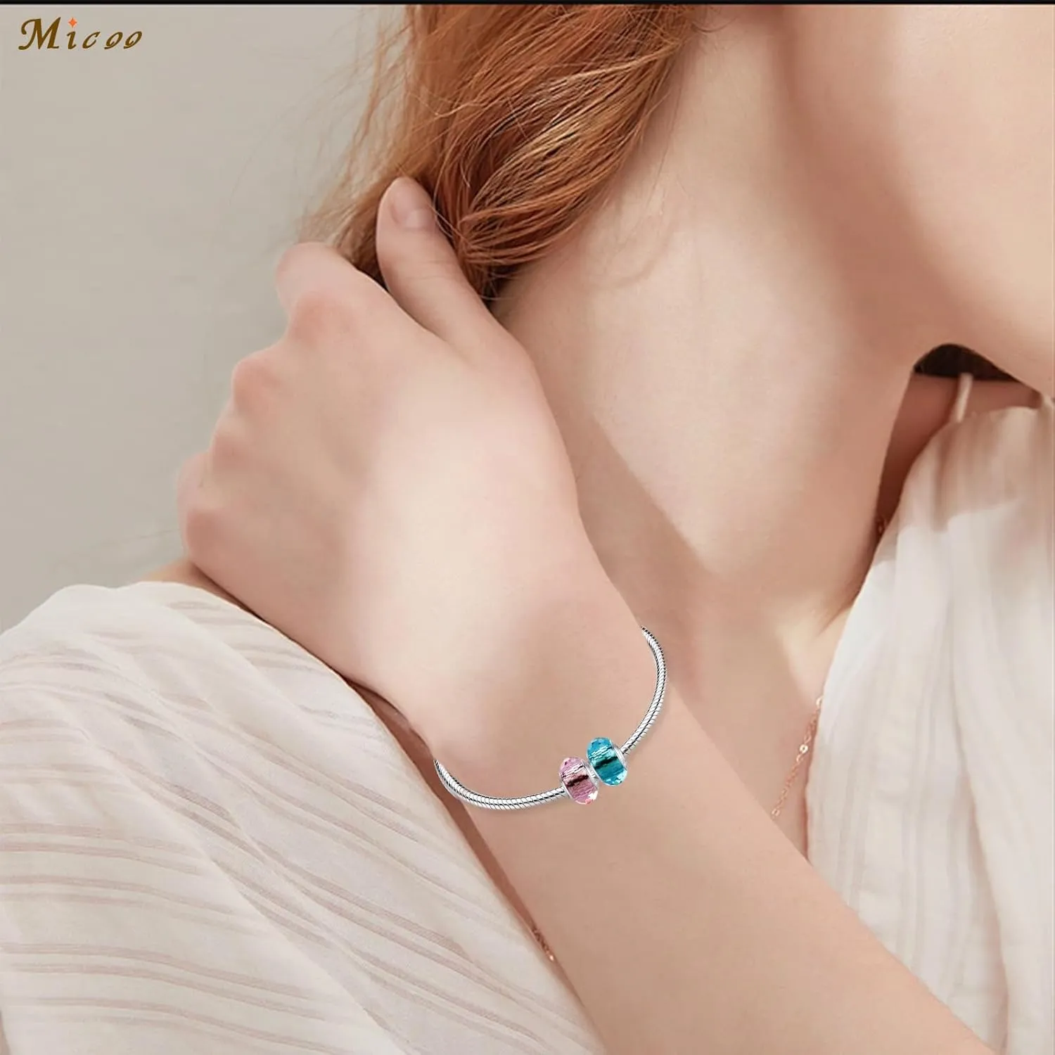 MICOO 925 Sterling Silver Charms for Bracelets,Fashion DIY Dangle Pendants Beads Simulated Birthstone Charms,Birthday Gifts for Women