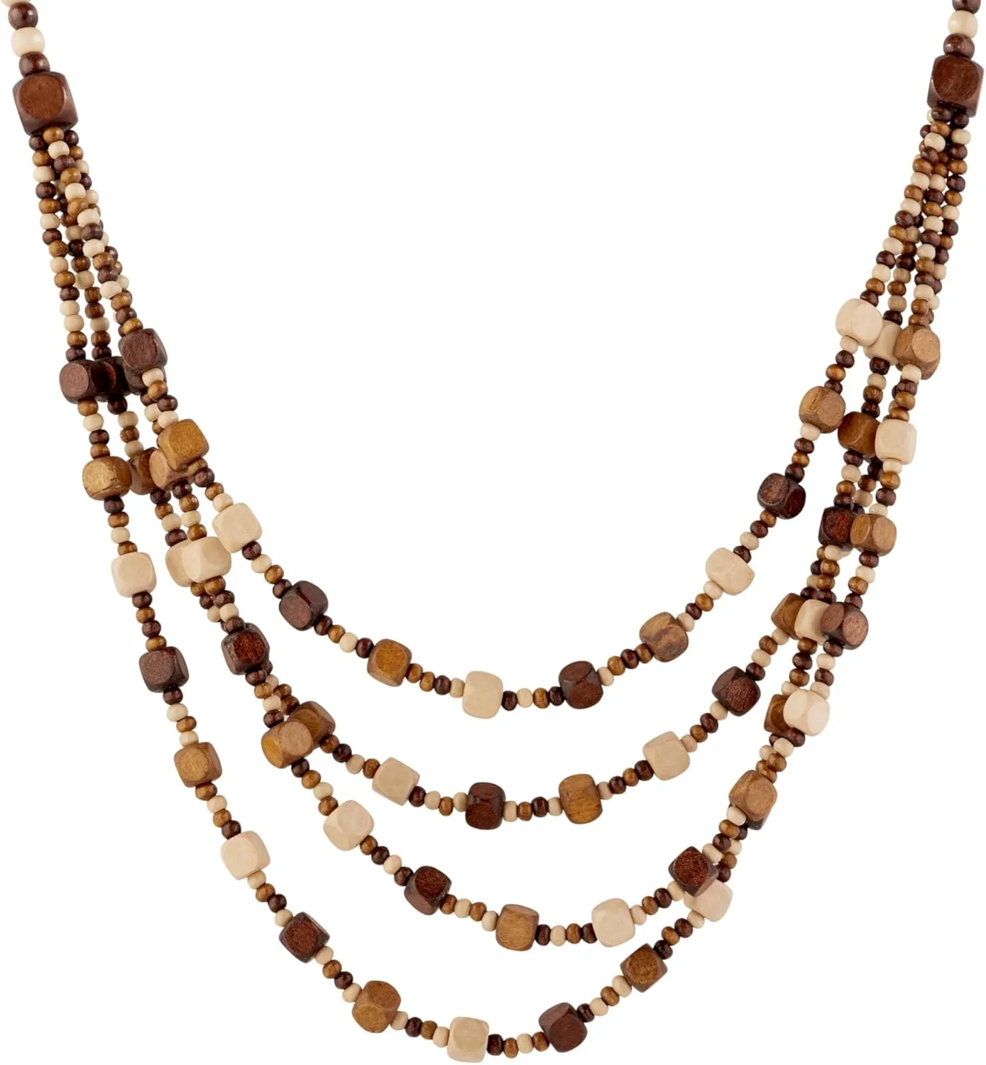 MINACHI Vintage Retro Wooden Beaded Multi Layered Long Necklace with Bonus Earrings, Women's Gift