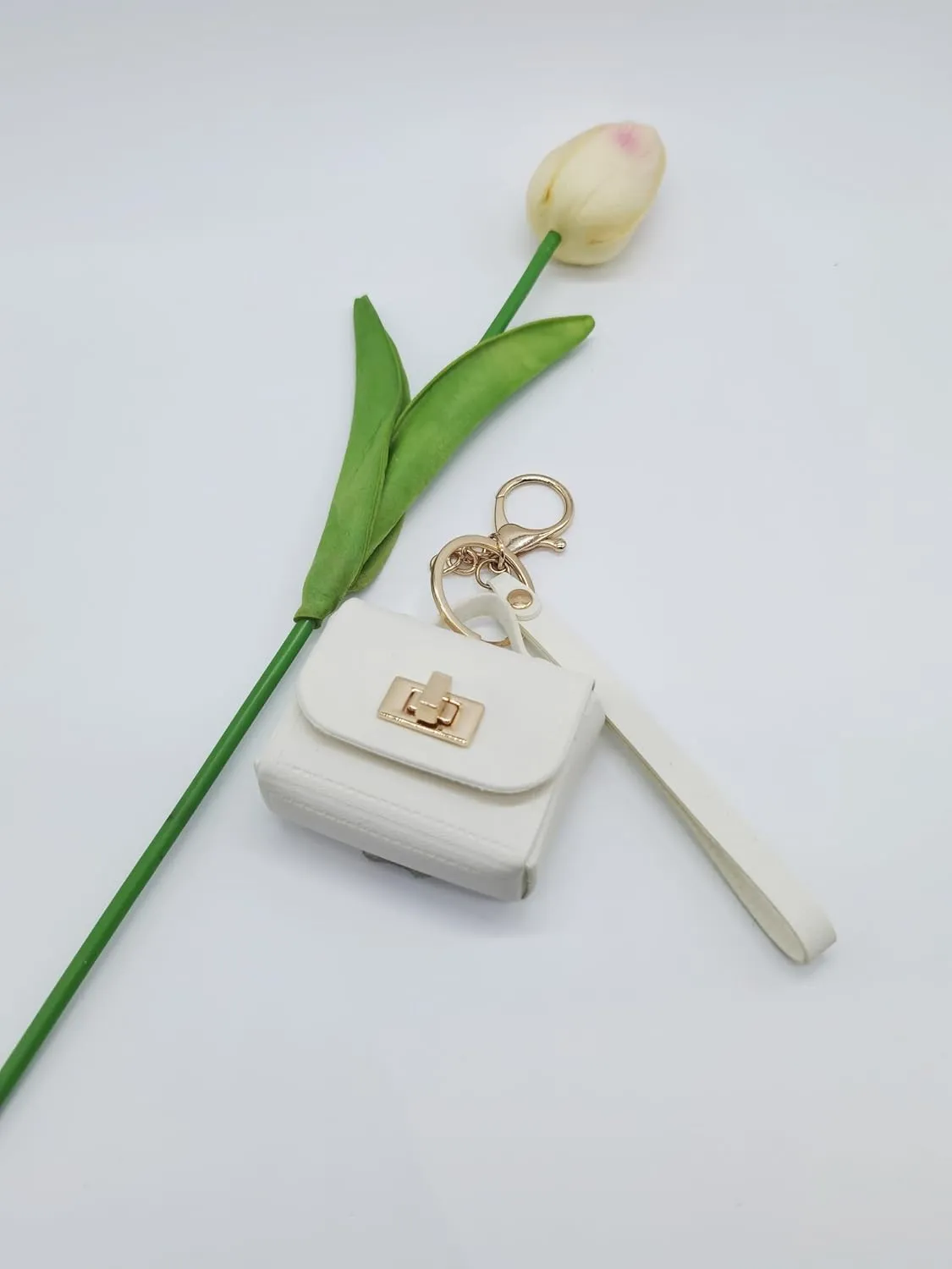 Mini PU Leather Handbag Keychain for Women - Small Bag Charm Accessories, Headphone Bag | Keychains & Charms(White)