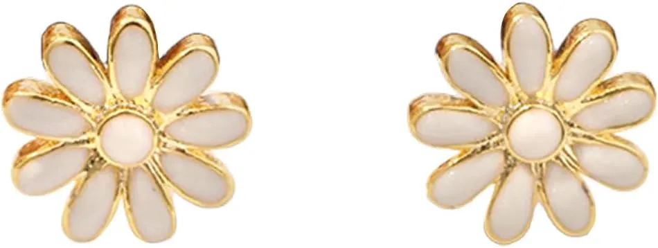 Minimalist Small Daisy Flower Stud Earrings for Women 925 Sterling Silver Gold Plated Enamel Yellow White Floral Studs Earring Chic Body Piercing Jewelry for Mother Daughter