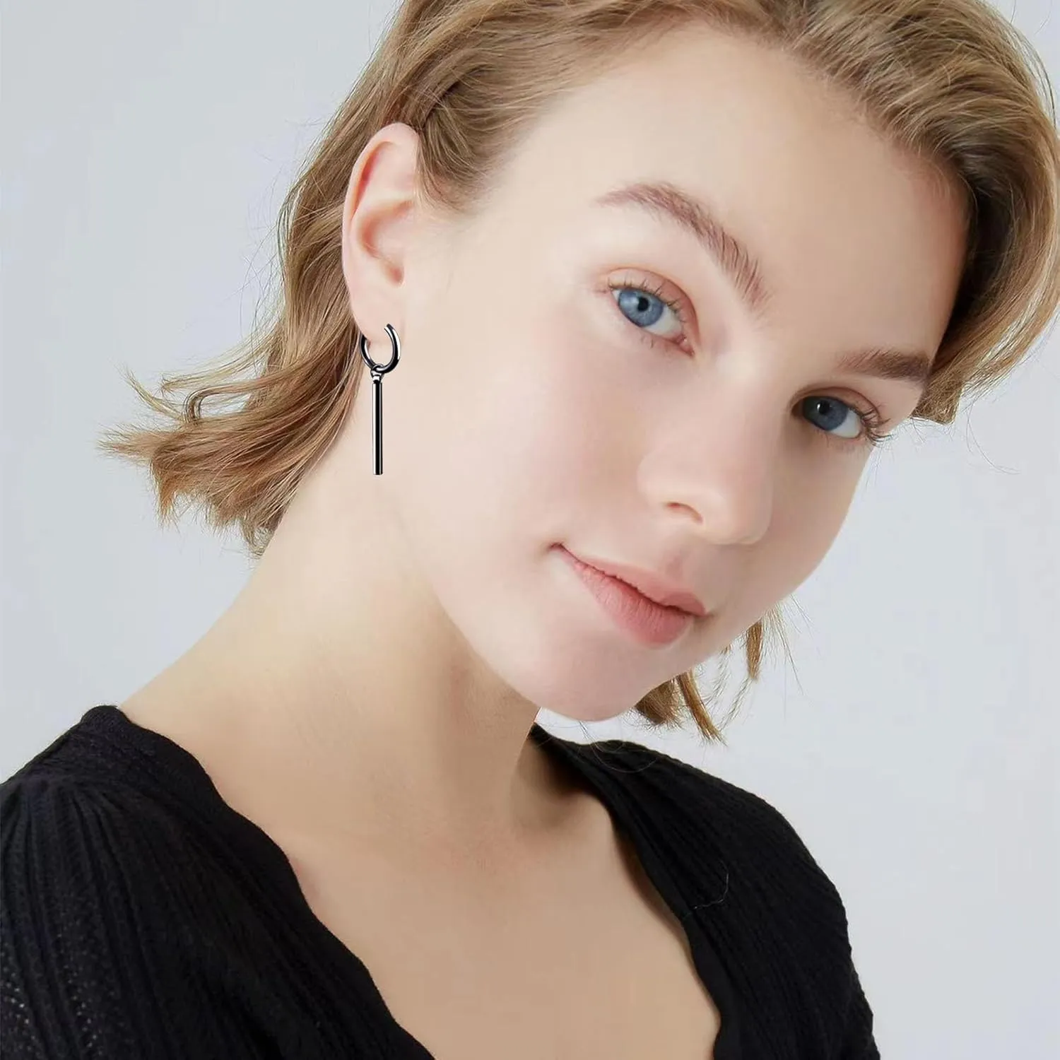 Minimalist Vertical Bar Small Hoop Dangle Drop Earrings for Men Women Huggie Hoops Punk Geometric Line Dangling Gifts Birthday Bff