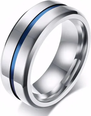 MMTTAO Men's Titanium Ring Wedding Bands for Men Women 6MM 8MM 10MM Black/Blue/Silver Engagement Band Wedding Rings Beveled Edge Brushed Matte Finished & Polished Grooved Center Comfort Fit Size 5-15