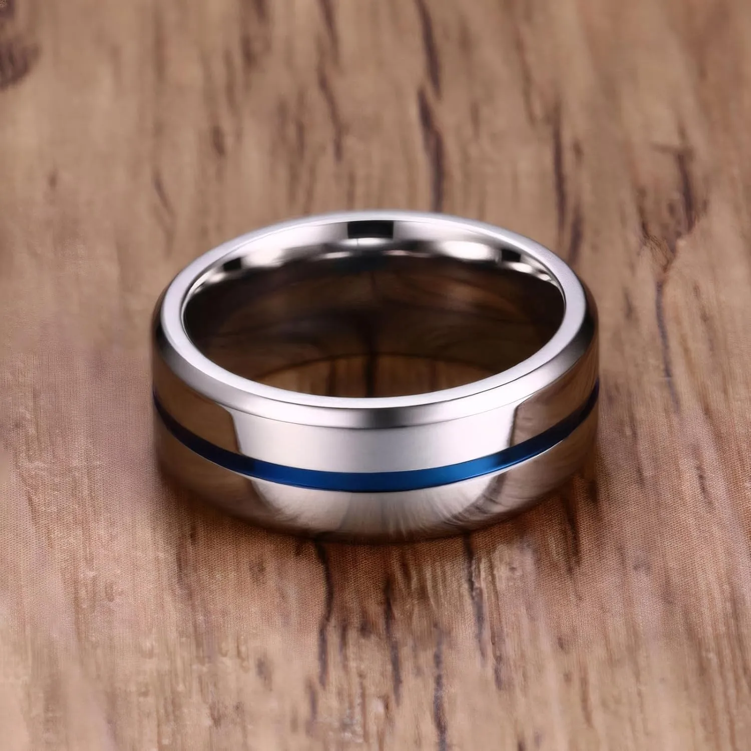 MMTTAO Men's Titanium Ring Wedding Bands for Men Women 6MM 8MM 10MM Black/Blue/Silver Engagement Band Wedding Rings Beveled Edge Brushed Matte Finished & Polished Grooved Center Comfort Fit Size 5-15