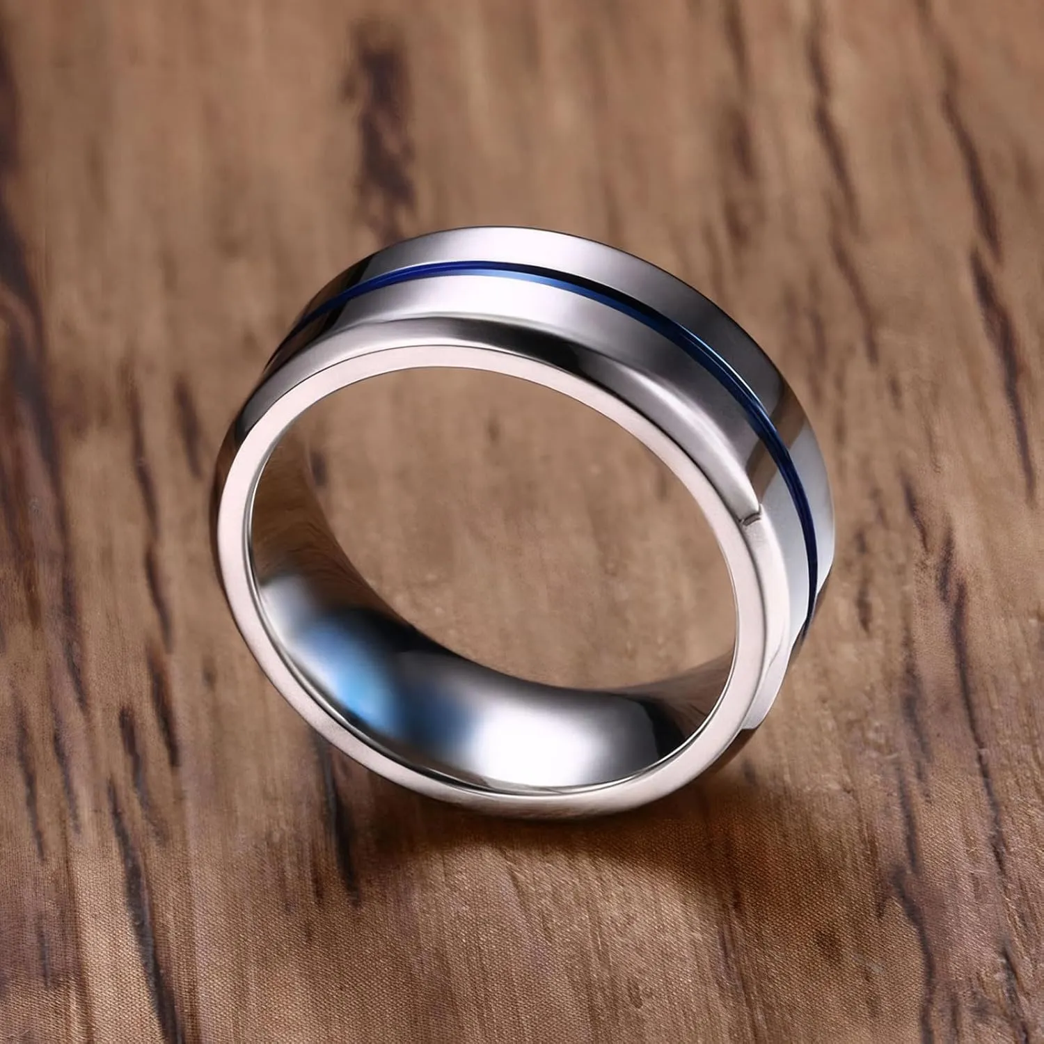 MMTTAO Men's Titanium Ring Wedding Bands for Men Women 6MM 8MM 10MM Black/Blue/Silver Engagement Band Wedding Rings Beveled Edge Brushed Matte Finished & Polished Grooved Center Comfort Fit Size 5-15
