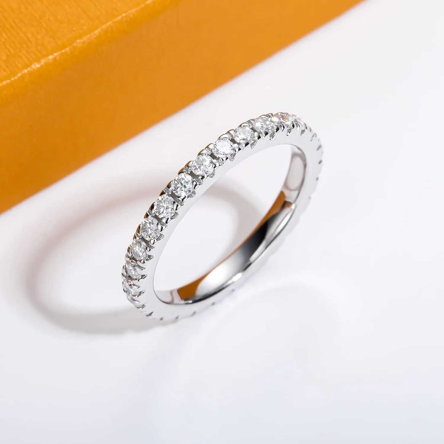 Moissanite Eternity Rings 1cttw D Color VVS1 Clarity Round Brilliant Cut S925 Sterling Silver Stackable Wedding Anniversary Bands for Women with Certificate