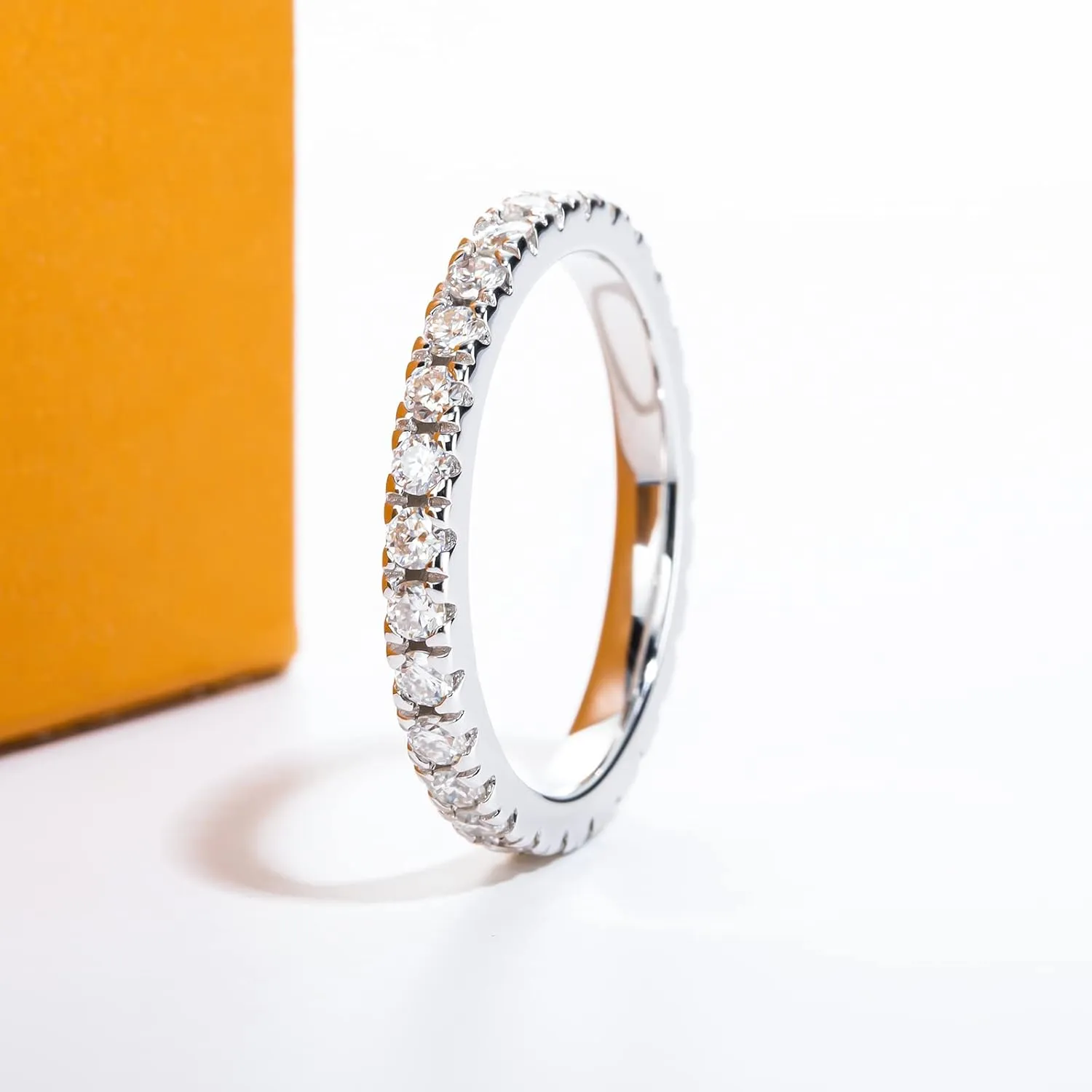 Moissanite Eternity Rings 1cttw D Color VVS1 Clarity Round Brilliant Cut S925 Sterling Silver Stackable Wedding Anniversary Bands for Women with Certificate