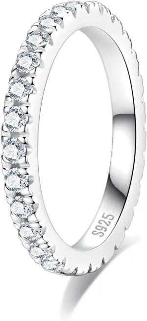 Moissanite Eternity Rings 1cttw D Color VVS1 Clarity Round Brilliant Cut S925 Sterling Silver Stackable Wedding Anniversary Bands for Women with Certificate