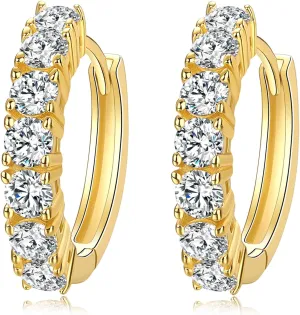 Moissanite Hoop Earring, 925 Sterling Silver 1.4ct D Color Moissanite Earrings, 18K White Gold Plated Huggie Hoop Earrings for Women