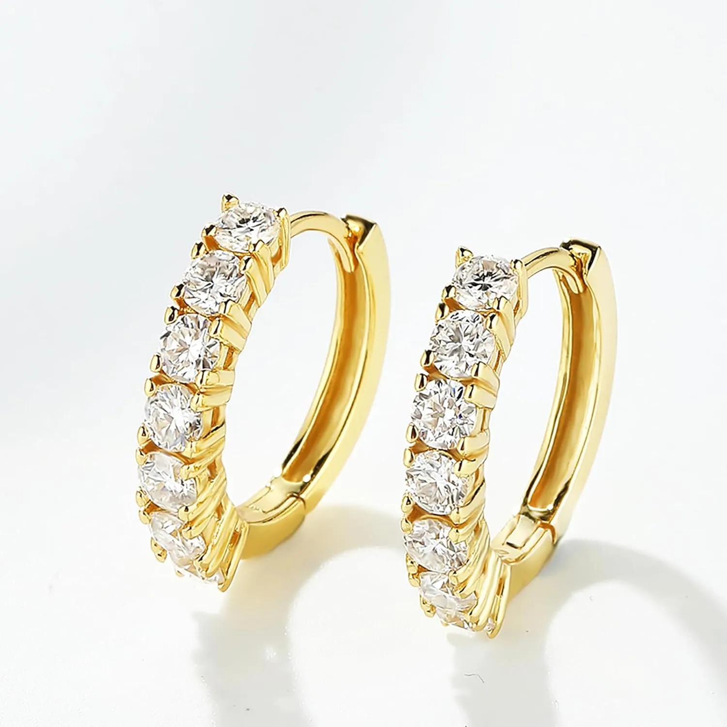 Moissanite Hoop Earring, 925 Sterling Silver 1.4ct D Color Moissanite Earrings, 18K White Gold Plated Huggie Hoop Earrings for Women