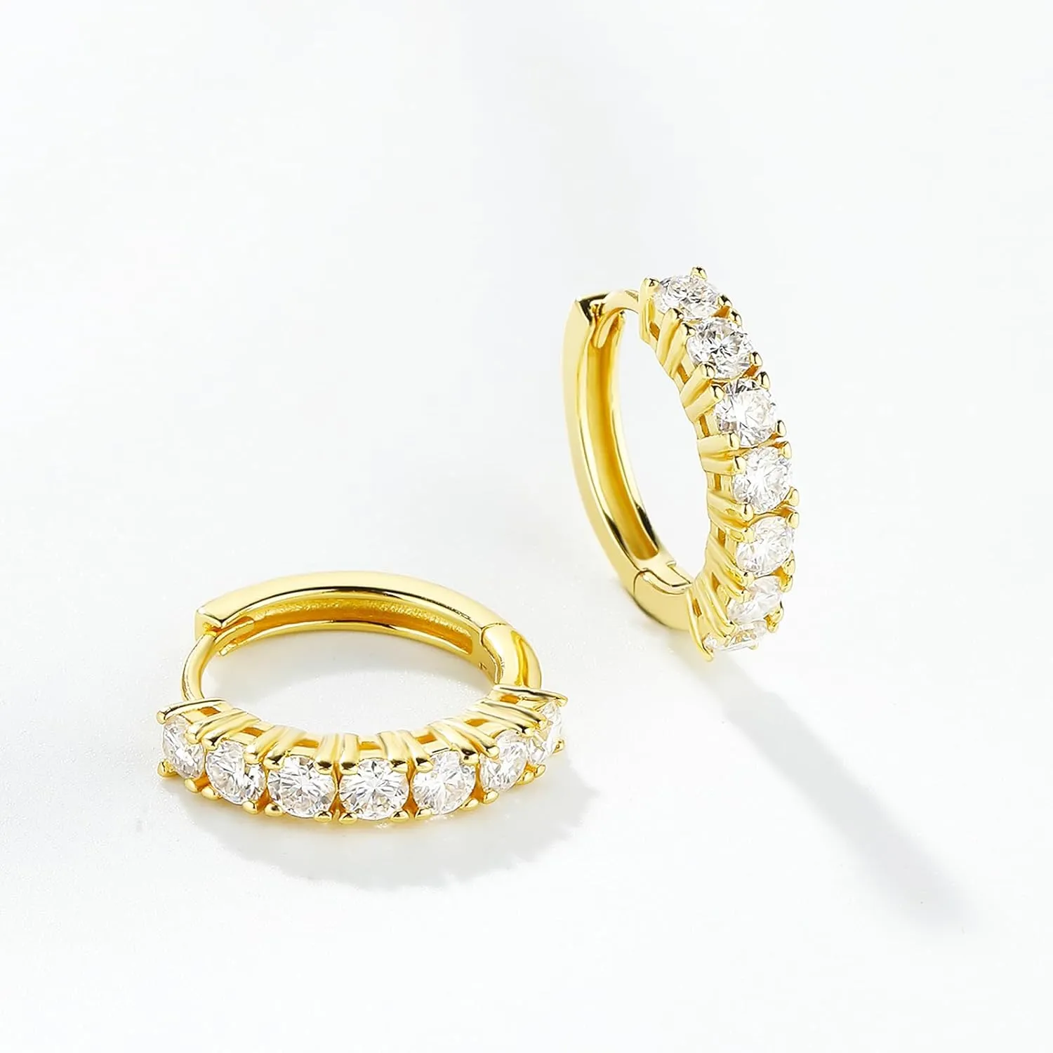 Moissanite Hoop Earring, 925 Sterling Silver 1.4ct D Color Moissanite Earrings, 18K White Gold Plated Huggie Hoop Earrings for Women