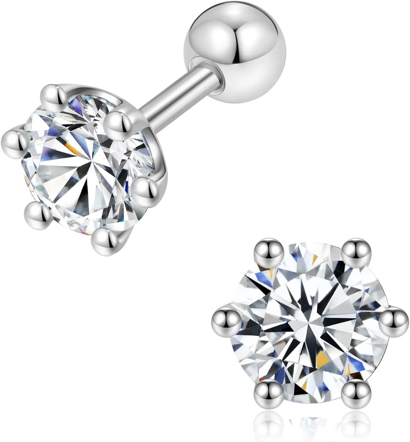 Moissanite Screw Backs Stud Earrings, GRA Certification, 6 prongs Solitaire Moissanite Diamonds Screw Backs Silver Stud Earrings, Short 6mm or Long 9mm Post Options, Sleep Wearing Hypoallergic