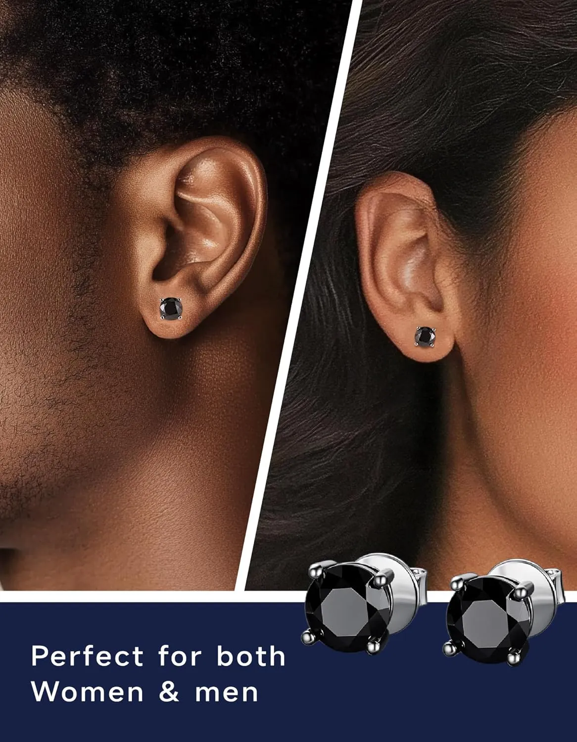 MomentWish Black Moissanite Stud Earrings, Moissanite Earrings for Women Men, D Color VVS1 Simulated Diamond 925 Sterling Silver Solitaire/Halo Studs