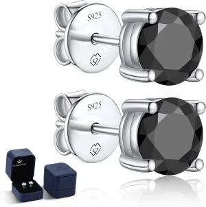 MomentWish Black Moissanite Stud Earrings, Moissanite Earrings for Women Men, D Color VVS1 Simulated Diamond 925 Sterling Silver Solitaire/Halo Studs