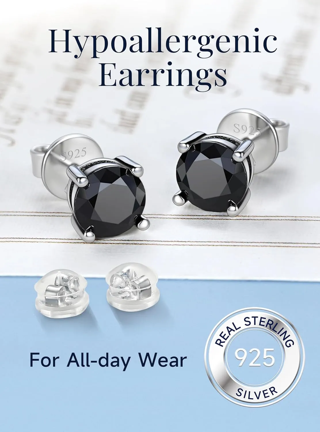 MomentWish Black Moissanite Stud Earrings, Moissanite Earrings for Women Men, D Color VVS1 Simulated Diamond 925 Sterling Silver Solitaire/Halo Studs