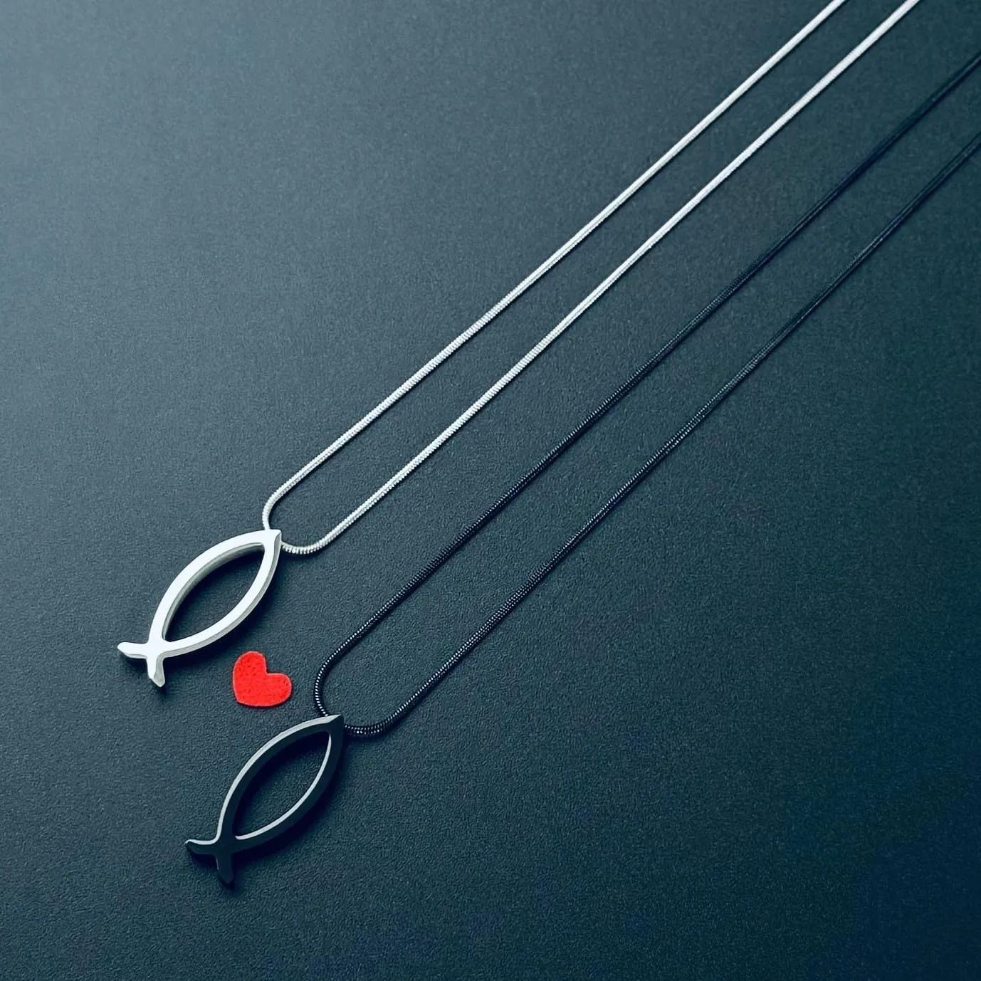 MOO&LEE Ichthys Pendant Necklace Jesus Fish Necklace for Men and Women with Stainless Steel Snake Chain Christian Symbol Religious Gift