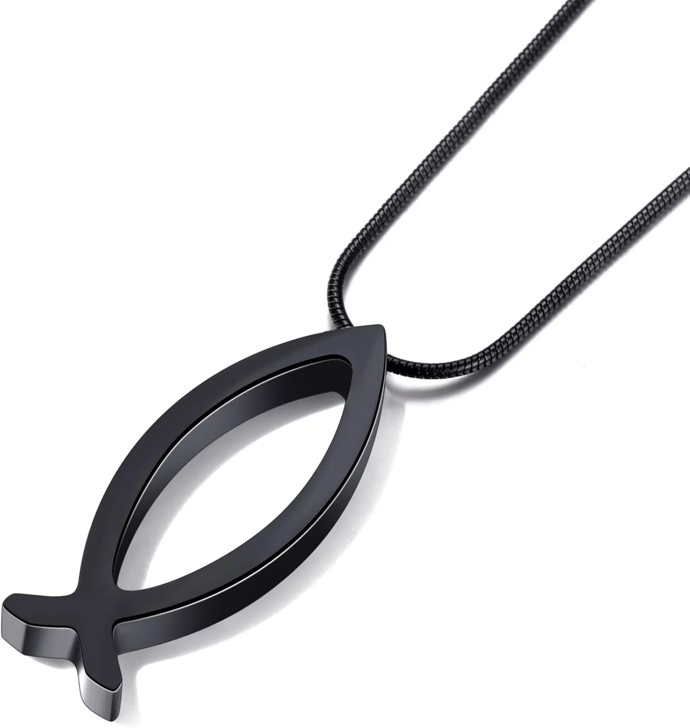 MOO&LEE Ichthys Pendant Necklace Jesus Fish Necklace for Men and Women with Stainless Steel Snake Chain Christian Symbol Religious Gift