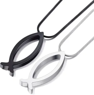 MOO&LEE Ichthys Pendant Necklace Jesus Fish Necklace for Men and Women with Stainless Steel Snake Chain Christian Symbol Religious Gift
