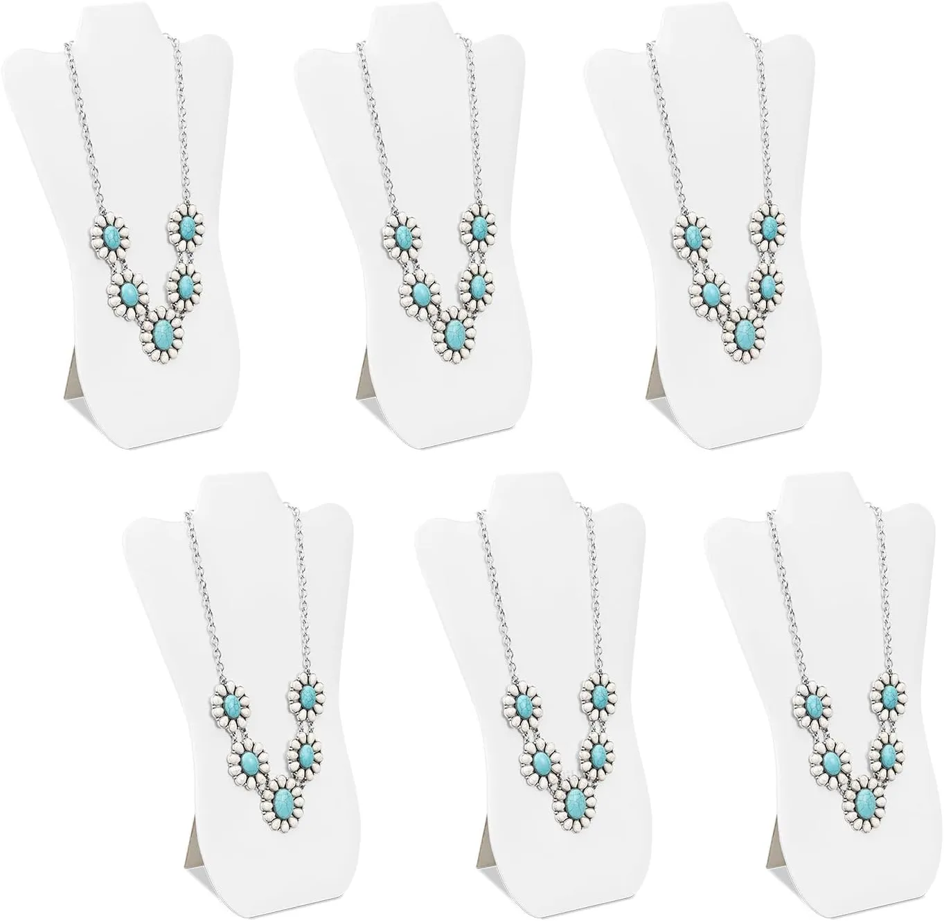 MOOCA White Faux Leather MDF Wood Jewelry and Necklace Easel Display Stand, Set of 6