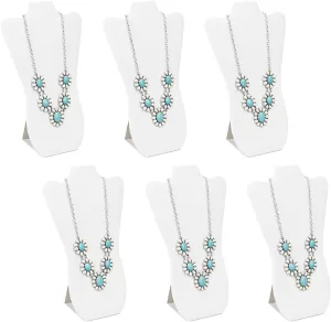 MOOCA White Faux Leather MDF Wood Jewelry and Necklace Easel Display Stand, Set of 6