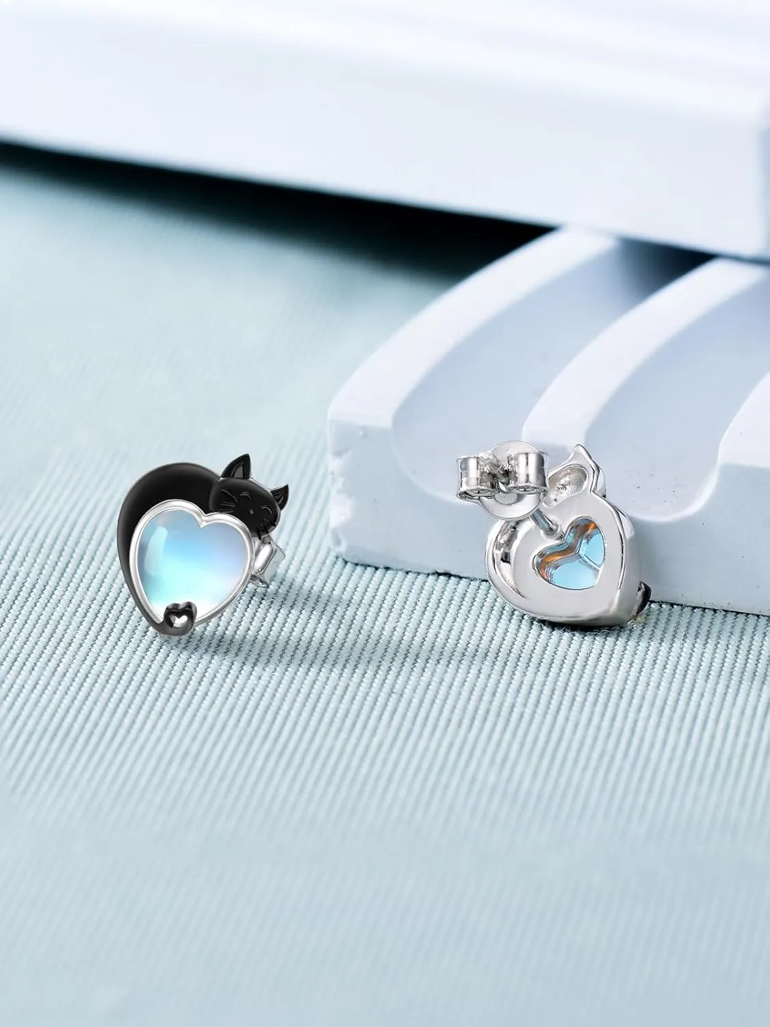 Moonstone Animal Earring 925 Sterling Silver Highland Cow/Fox/Raccoon/Black Cat/Butterfly Earrings Birthday Christmas Jewelry Gift for Women Animal Lovers