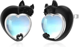 Moonstone Animal Earring 925 Sterling Silver Highland Cow/Fox/Raccoon/Black Cat/Butterfly Earrings Birthday Christmas Jewelry Gift for Women Animal Lovers
