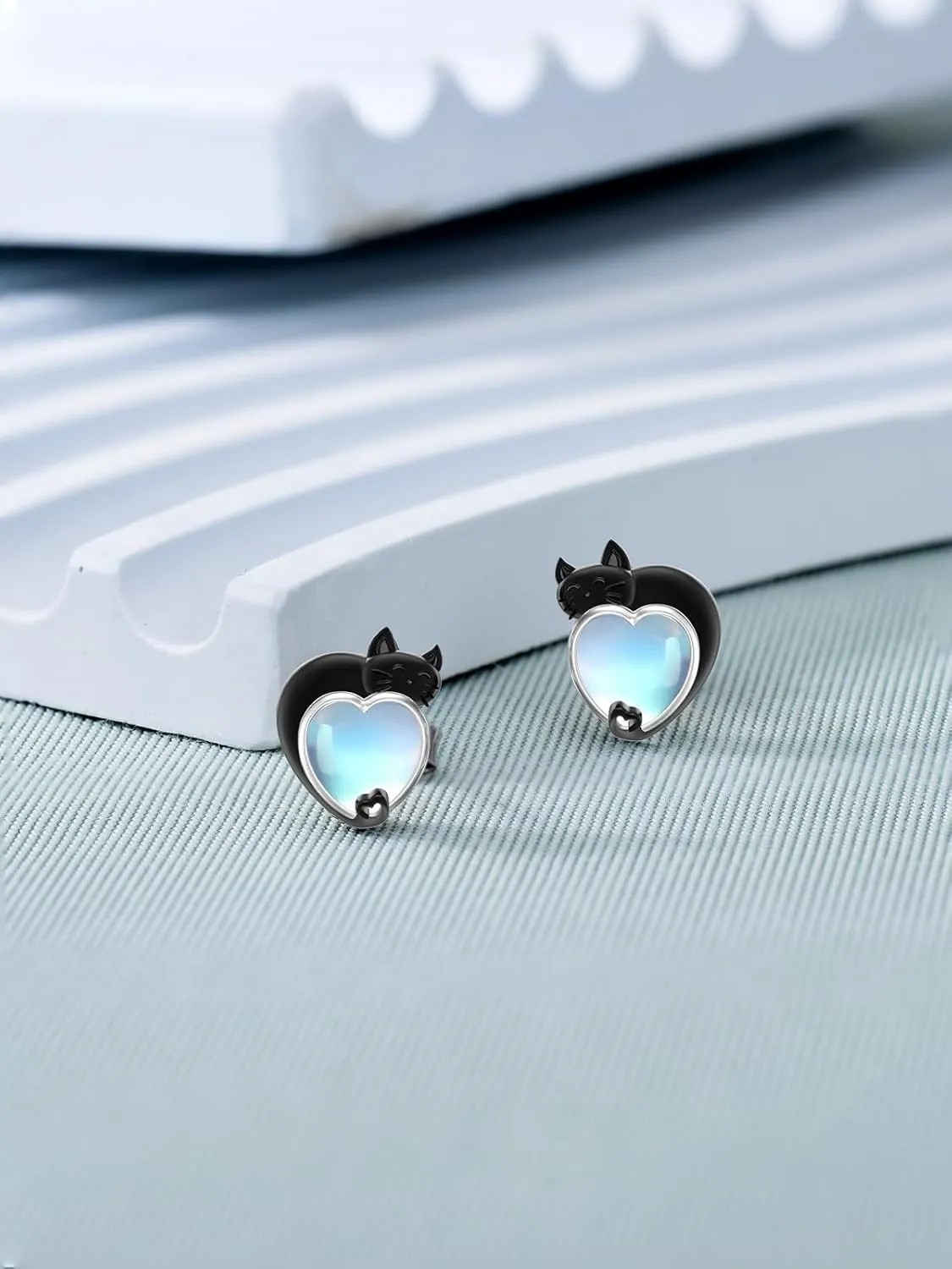 Moonstone Animal Earring 925 Sterling Silver Highland Cow/Fox/Raccoon/Black Cat/Butterfly Earrings Birthday Christmas Jewelry Gift for Women Animal Lovers
