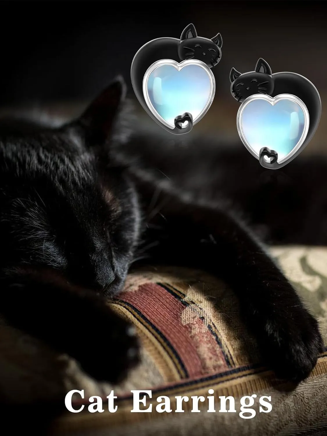 Moonstone Animal Earring 925 Sterling Silver Highland Cow/Fox/Raccoon/Black Cat/Butterfly Earrings Birthday Christmas Jewelry Gift for Women Animal Lovers