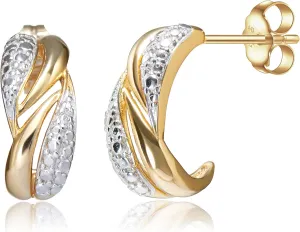 MORGAN & PAIGE .925 Sterling Silver 14K Yellow Gold & Rhodium Plated Two-Tone Twisted J-Hoop Earrings for Women - Hypoallergenic Earrings for Women, Comfortable & Fit Jewelry for Her
