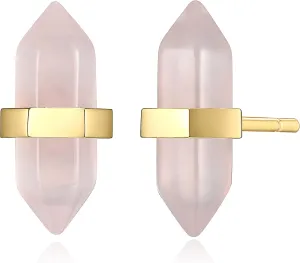 MORGAN & PAIGE .925 Sterling Silver 18K Yellow Gold Plated Healing Crystal Quartz Stud Earrings for Women - Unique & Modern Design Chakra Point Stone with or without Cubic Zirconia Earrings Studs