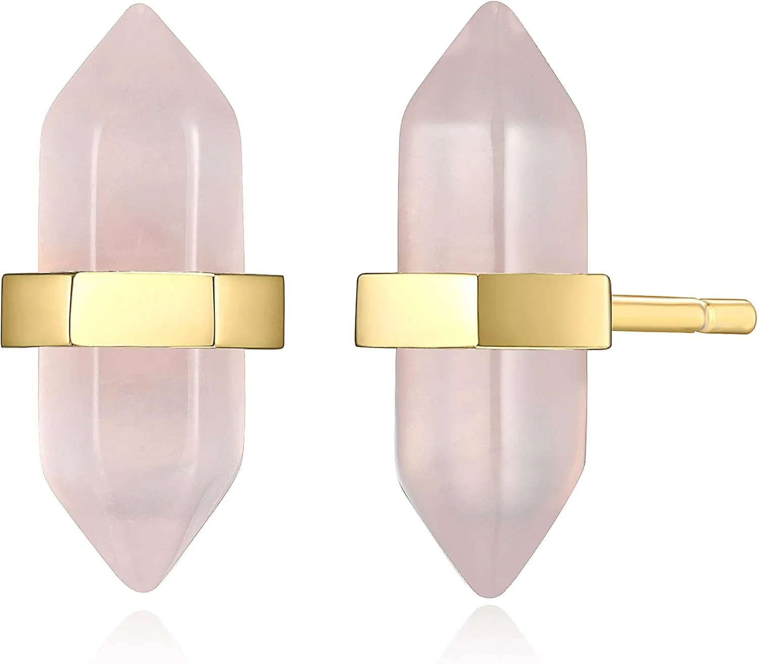 MORGAN & PAIGE .925 Sterling Silver 18K Yellow Gold Plated Healing Crystal Quartz Stud Earrings for Women - Unique & Modern Design Chakra Point Stone with or without Cubic Zirconia Earrings Studs