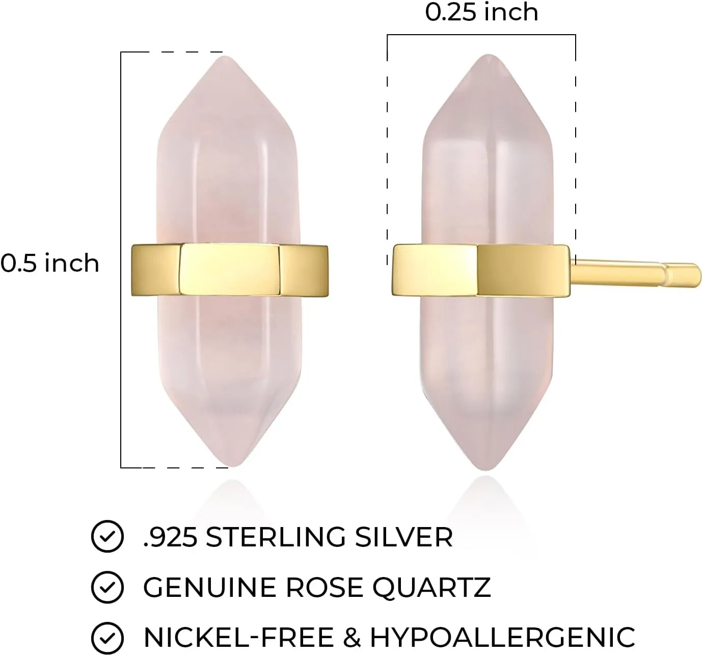 MORGAN & PAIGE .925 Sterling Silver 18K Yellow Gold Plated Healing Crystal Quartz Stud Earrings for Women - Unique & Modern Design Chakra Point Stone with or without Cubic Zirconia Earrings Studs