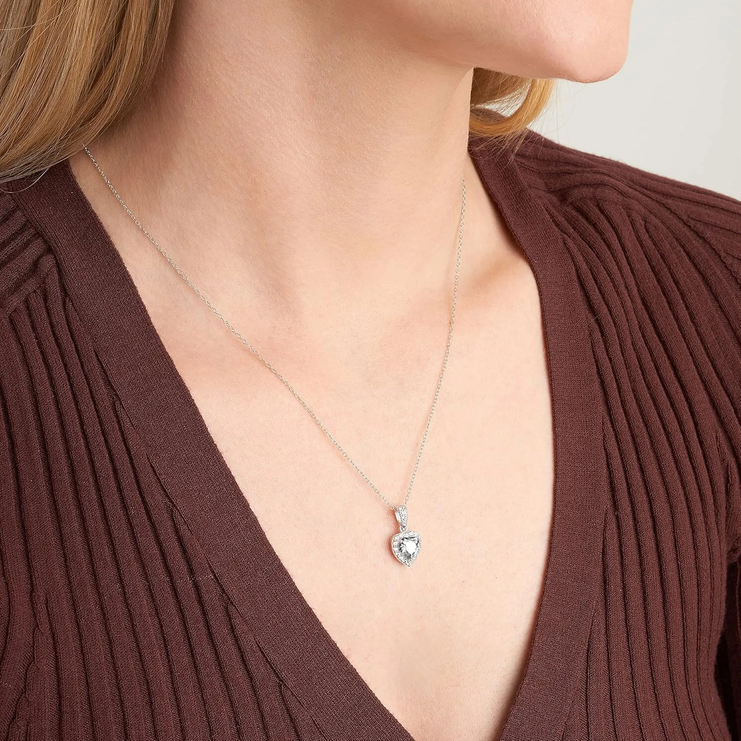 MORGAN & PAIGE .925 Sterling Silver Gemstones and White Sapphire Halo Heart Pendant Necklace, Ring and Stud Earrings for Women Set - Birthstone Jewelry Sets for Women, 18in Cable Chain, Size 7 Ring