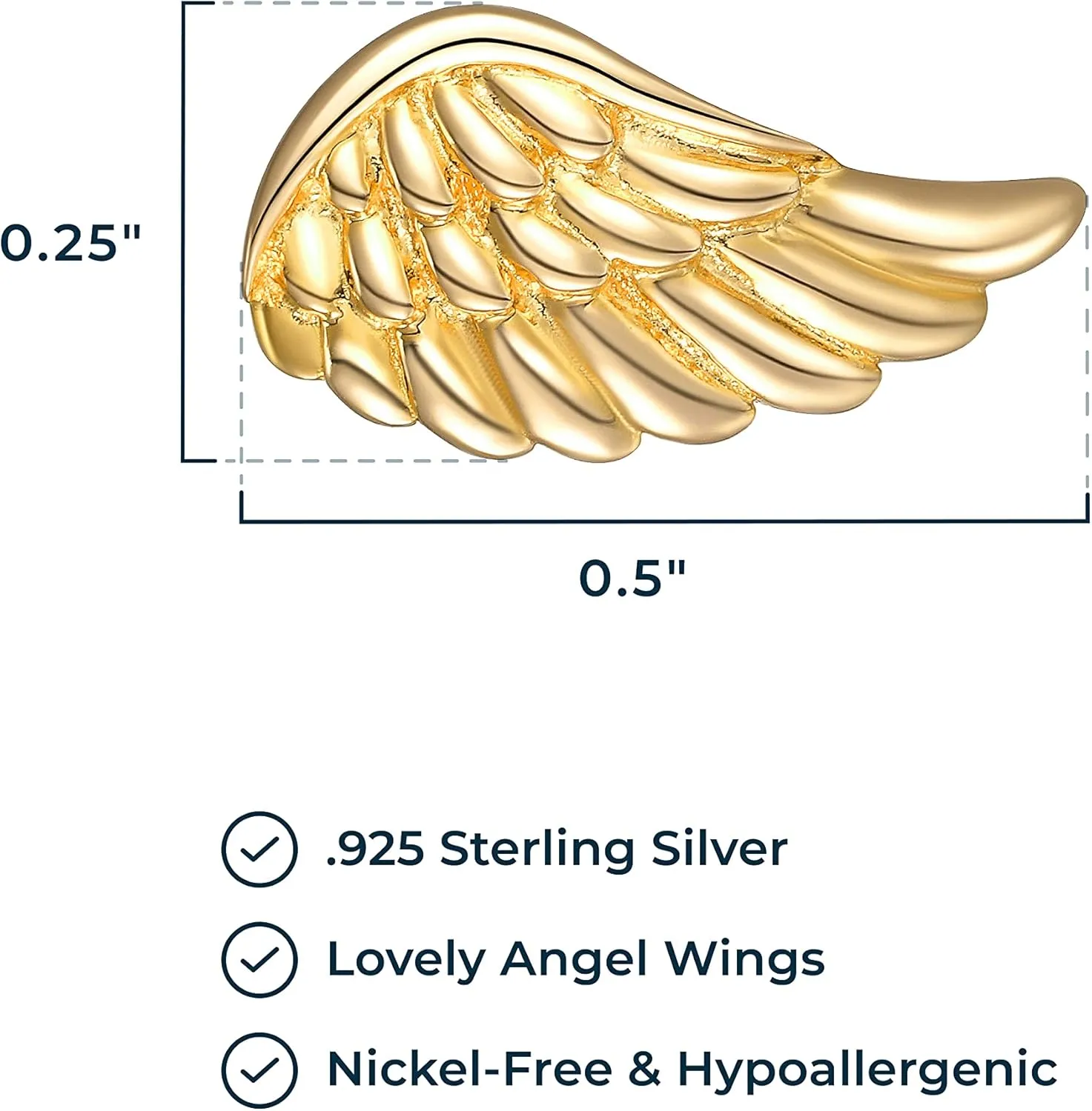 MORGAN & PAIGE .925 Sterling Silver Rhodium, 14K Rose Gold or 18K Yellow Gold Plated Angel Wing Stud Earrings for Women - Hypoallergenic Sterling Silver Earrings Symbolic Design Adorned for Women