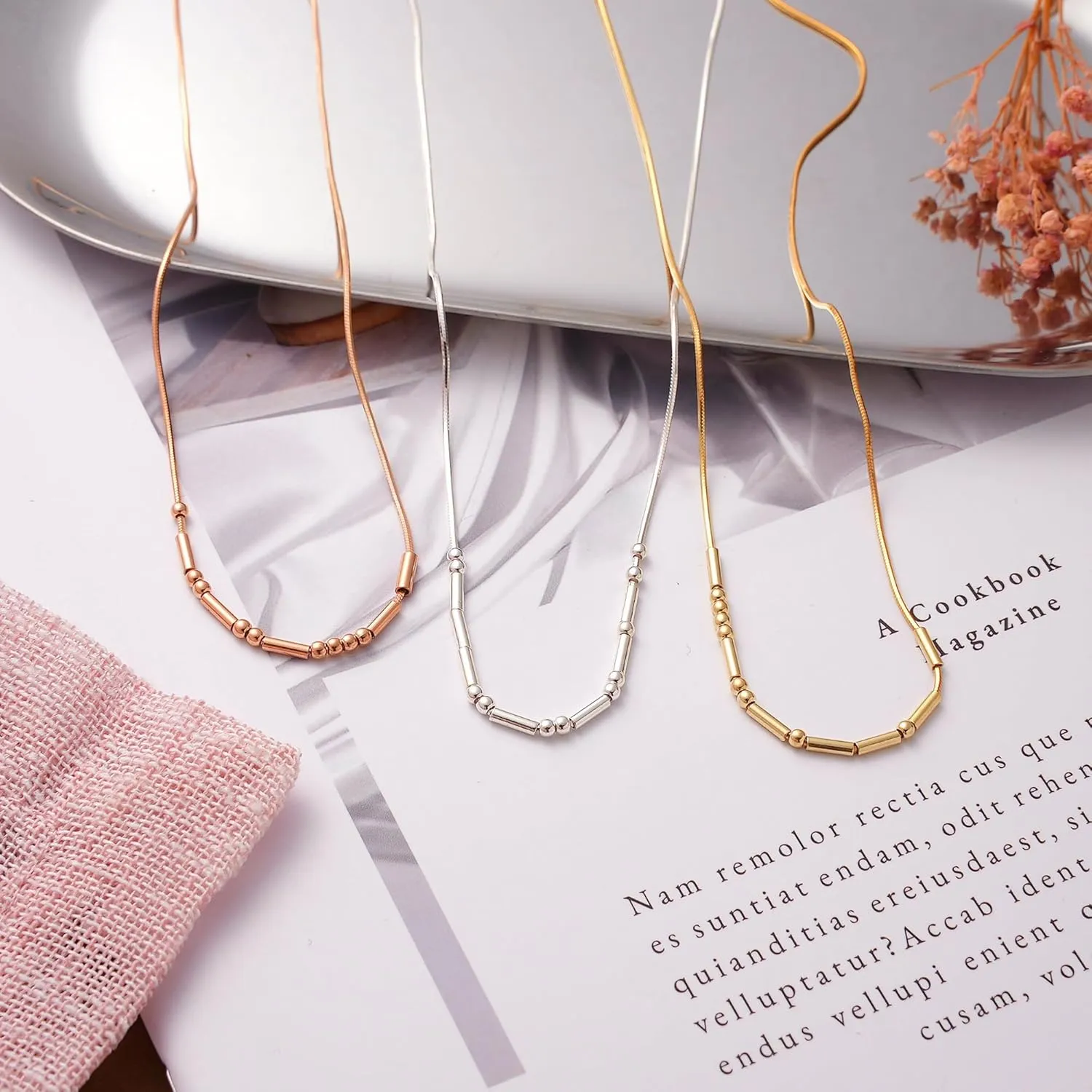 Morse Code Necklace for Women, Minimalist Gold Filled Dainty Beaded Jewelry, Personalized Code and Gold Necklace Gift