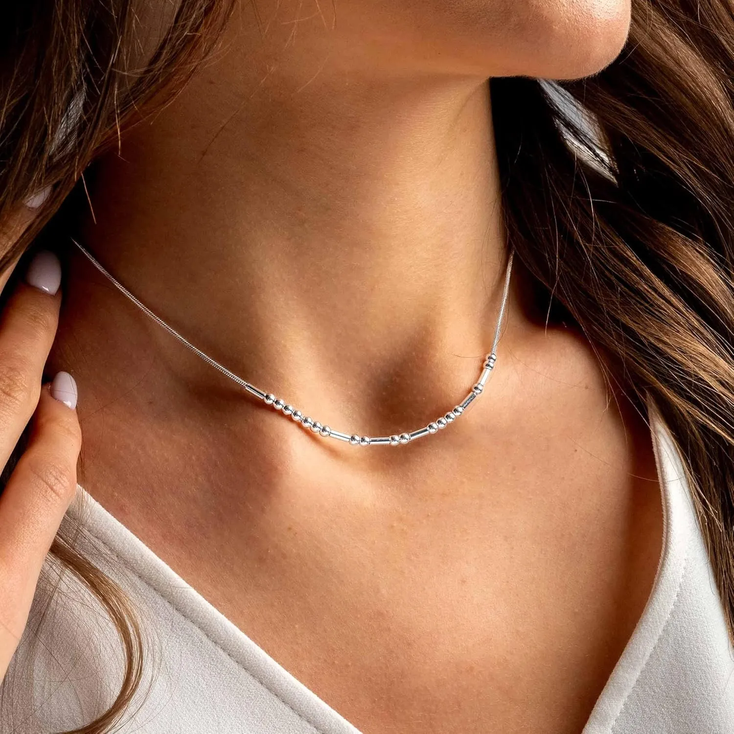 Morse Code Necklace for Women, Minimalist Gold Filled Dainty Beaded Jewelry, Personalized Code and Gold Necklace Gift