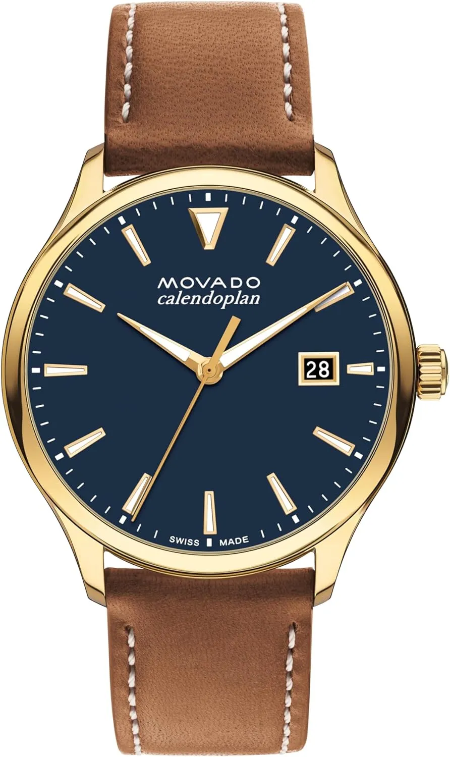 Movado Heritage Series Calendoplan Men's Watch - Swiss Quartz Movement, Leather Strap - 3 ATM Water Resistance - Classic, Luxury Fashion Timepiece for Him - 40mm