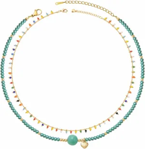 MPRAINBOW Boho Colorful Beaded Choker Necklaces - 2pcs Summer Layered Chokers Necklace Women Beach Surfer Trendy Jewelry Gifts,Hawaiian Rainbow Flower Bead Necklace Chain for Her Friend