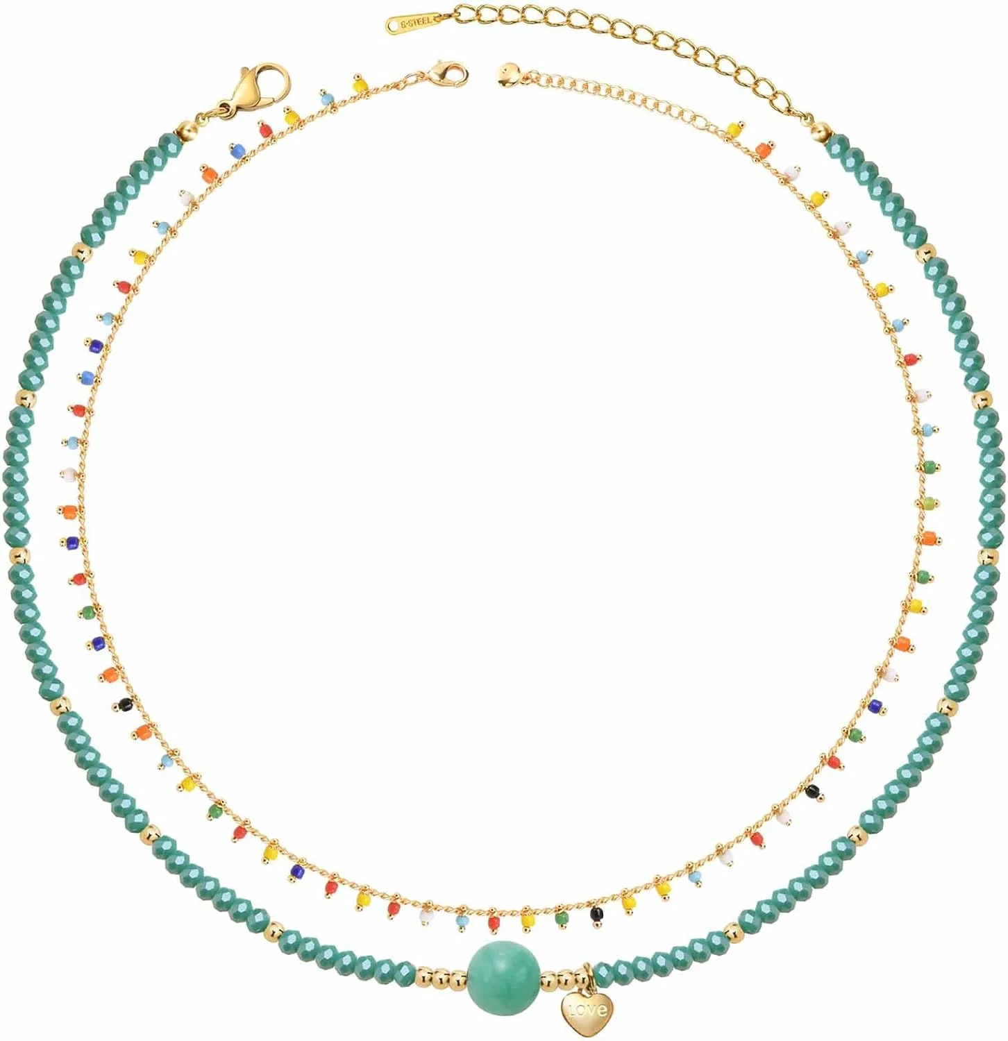 MPRAINBOW Boho Colorful Beaded Choker Necklaces - 2pcs Summer Layered Chokers Necklace Women Beach Surfer Trendy Jewelry Gifts,Hawaiian Rainbow Flower Bead Necklace Chain for Her Friend