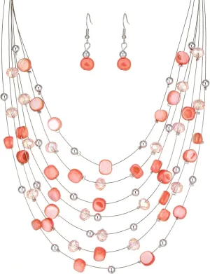 Multi-Layer Boho Shell Beaded Necklace for Women Colorful Crystal Strand with Silver Beads Statement Collars Necklace and Earrings Costumes Jewelry Sets for Women
