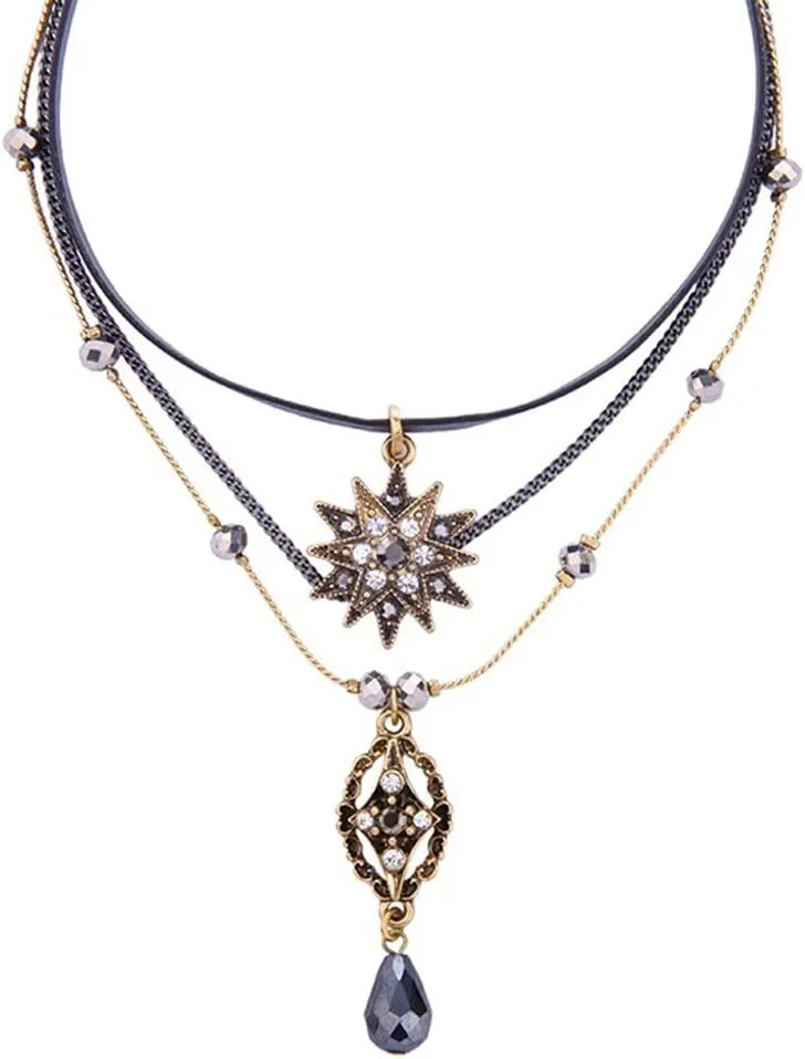 Multilayer Vintage Star Choker Necklace - Black Leather Pendant Gothic Jewelry