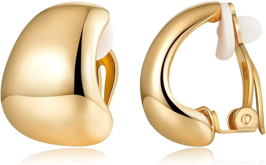 MUYAN Dainty Chunky Clip On Earrings for Women Multiple Styles Gold Silver Retro Clip Earrings