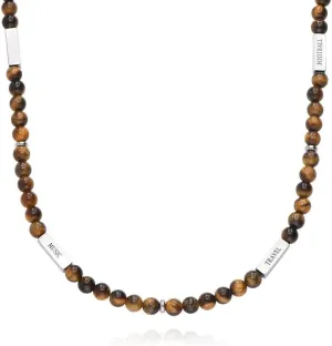 MYKA - Personalized East Coast Custom Lava/Lapis/Tiger Eye Necklace with Custom Stainless Steel Plaques for Men, Him