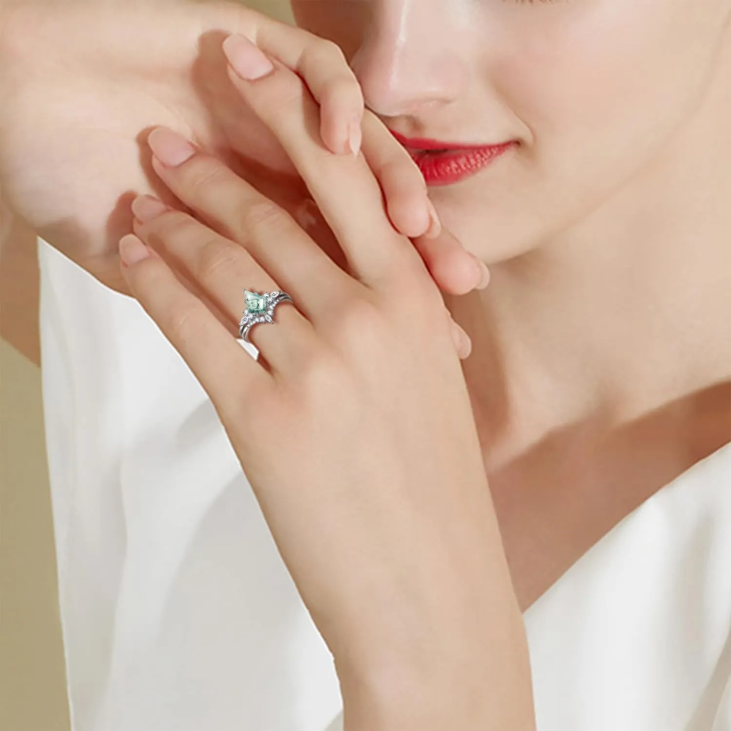 Natural Gemstone Rings Sterling Silver Engagement Rings for Women Kite Cut Lapis Lazuli Wedding Rings Lapis Lazuli Promise Ring Gift For Valentine's Day Size 5-9