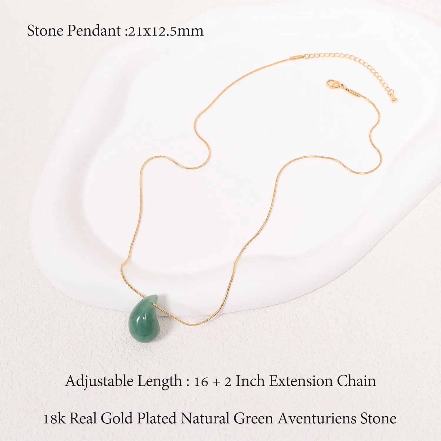 Natural Gemstone Teardrop Necklace Pendant for Women 18K Real Gold Plated Stone Chain Necklace Healing Turquoise/Pink Crystal/Lapis Lauzli/Green Aventurine Jewelry Gift for Wife Girlfriend