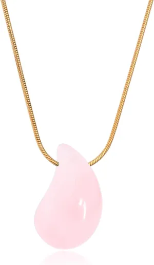 Natural Gemstone Teardrop Necklace Pendant for Women 18K Real Gold Plated Stone Chain Necklace Healing Turquoise/Pink Crystal/Lapis Lauzli/Green Aventurine Jewelry Gift for Wife Girlfriend