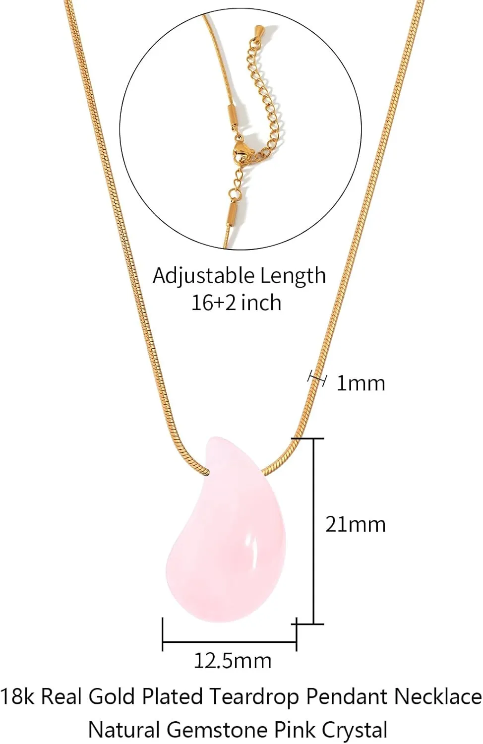Natural Gemstone Teardrop Necklace Pendant for Women 18K Real Gold Plated Stone Chain Necklace Healing Turquoise/Pink Crystal/Lapis Lauzli/Green Aventurine Jewelry Gift for Wife Girlfriend